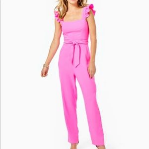Lilly Pullitzer Eppley Jumpsuit in Brilliant Pink with Waist Tie LIKE NEW